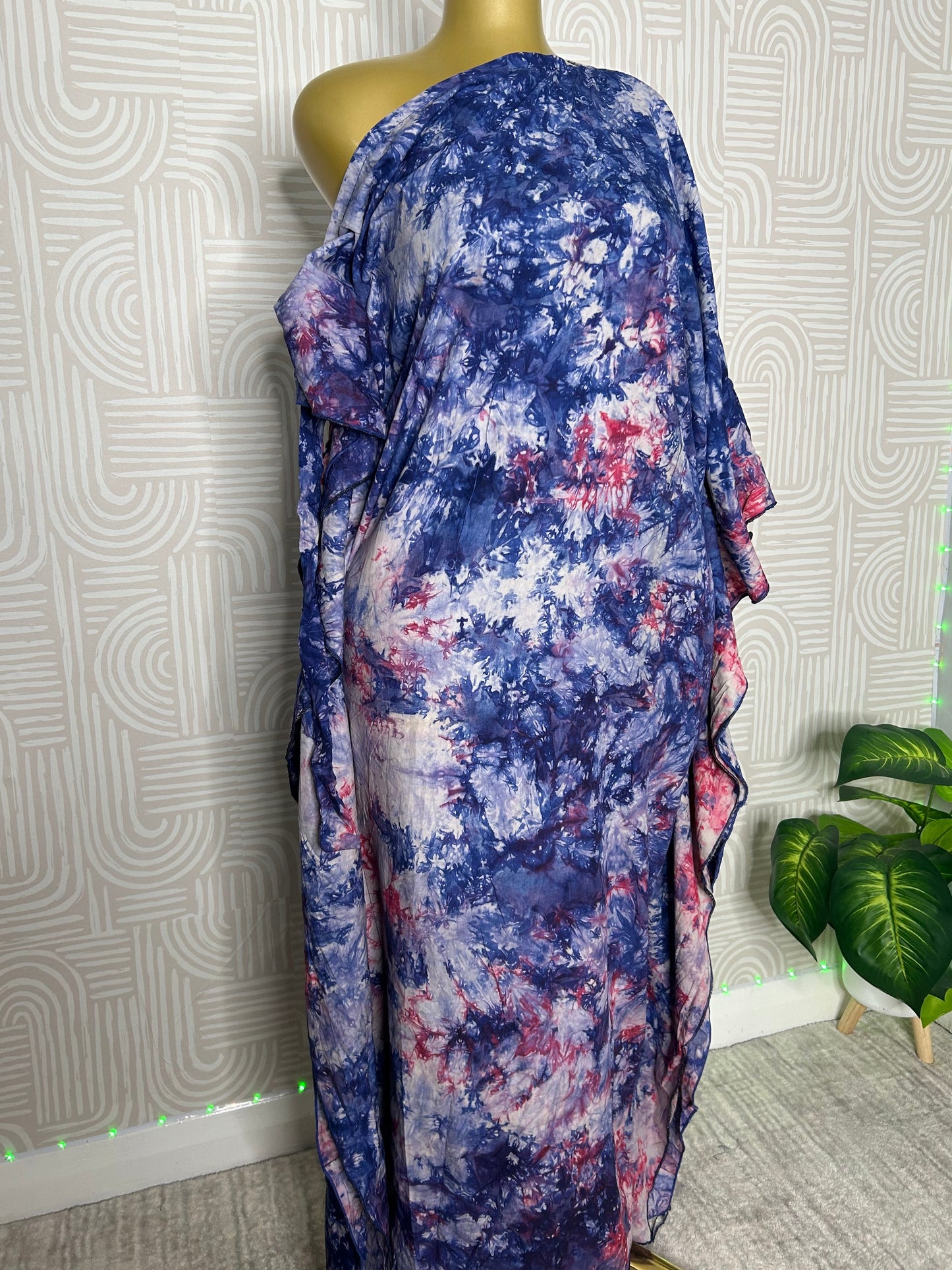 SHOULDER-OFF BUBU dress Adire crepe
